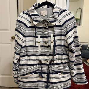 LOFT Navy and White Striped Hooded Jacket